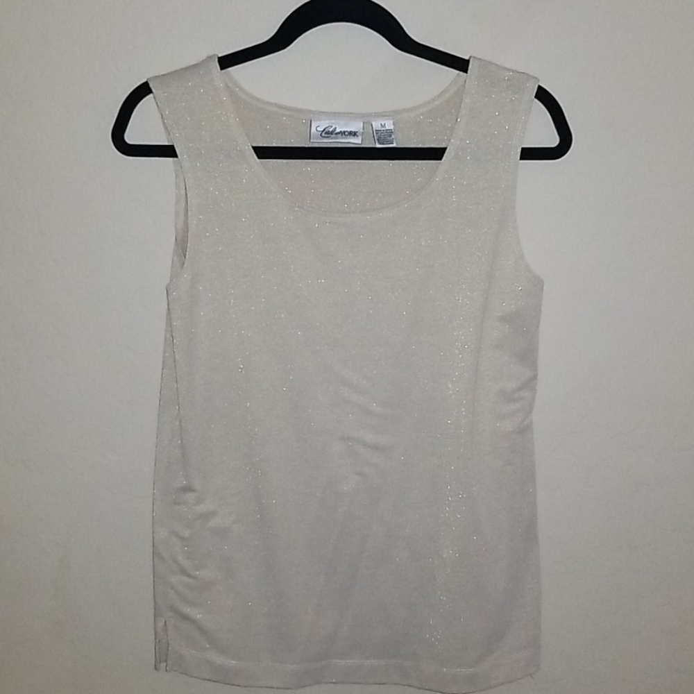 Cream and Gold Shimmer Sleeveless Blouse Medium
